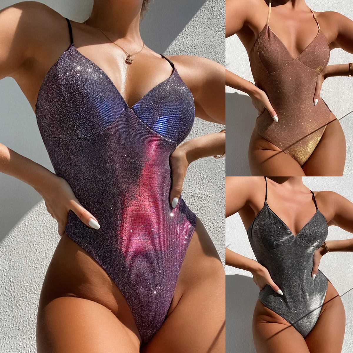 

2023 Glitter Bikini Sexy One Piece Swimsuit Women's Swimwear Women's Push Up Single Kini Swimwear Beachwear Swimwear