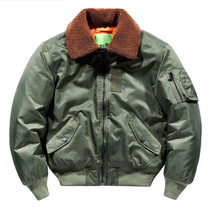 

Winter Mens Fur Collar Bomber Jacket Military Coats Thick Cotton Liner Warm MA-1 Flight Pilot Male