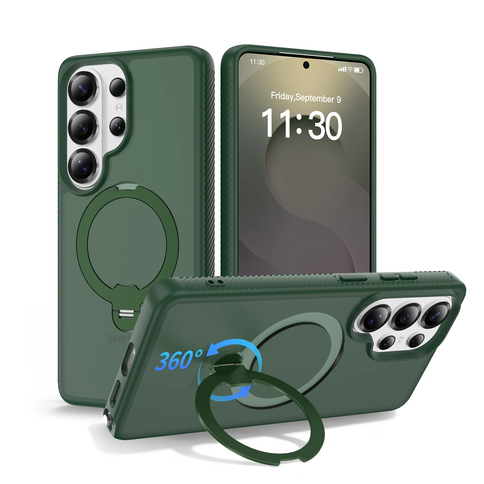 Rotating Magnetic Ring Stand Case - Shockproof Lens Protection & Wireless Charging Compatible