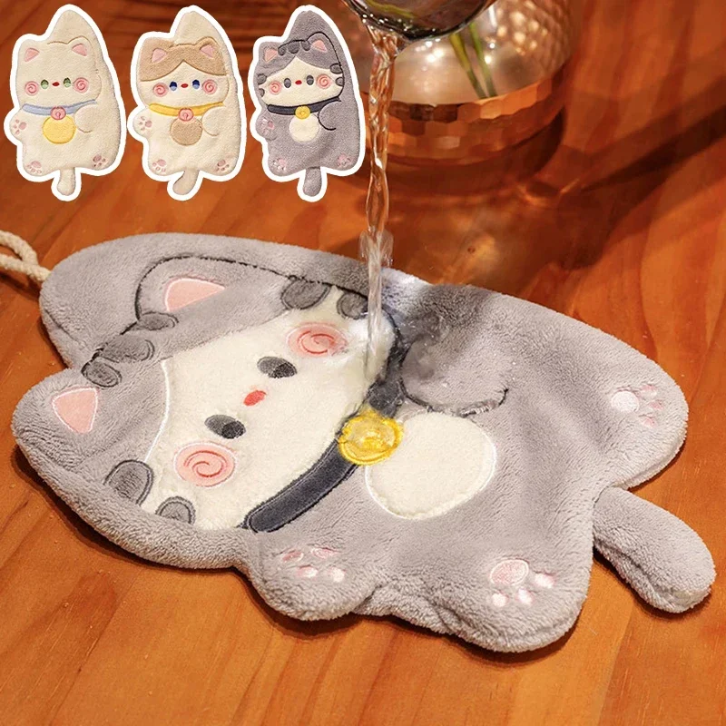 Cartoon Cats Hand Towels Kawaii Hanging Wipe Towel Soft Absorbent Hanging Cloth Kitchen Accessories Bathroom Towel Supplies hand towel,bamboo hand towel,microfiber hand towel