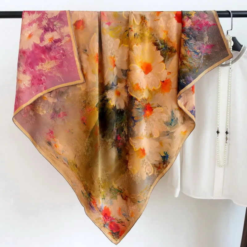 

Double-sided Mulberry Silk Scarf Square Bandana Women Shawls Pashmina Neck Hijab Foulard Wraps Bufanda Winter Scarves Poncho