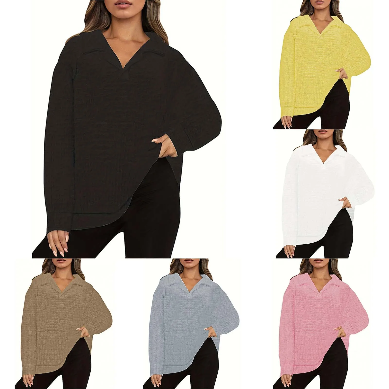 

Medium Weight Hoodie Women's Fashion Casual Solid Color Lapel Long Sleeve Corncheck Hoodie Quilt Quarter Zip