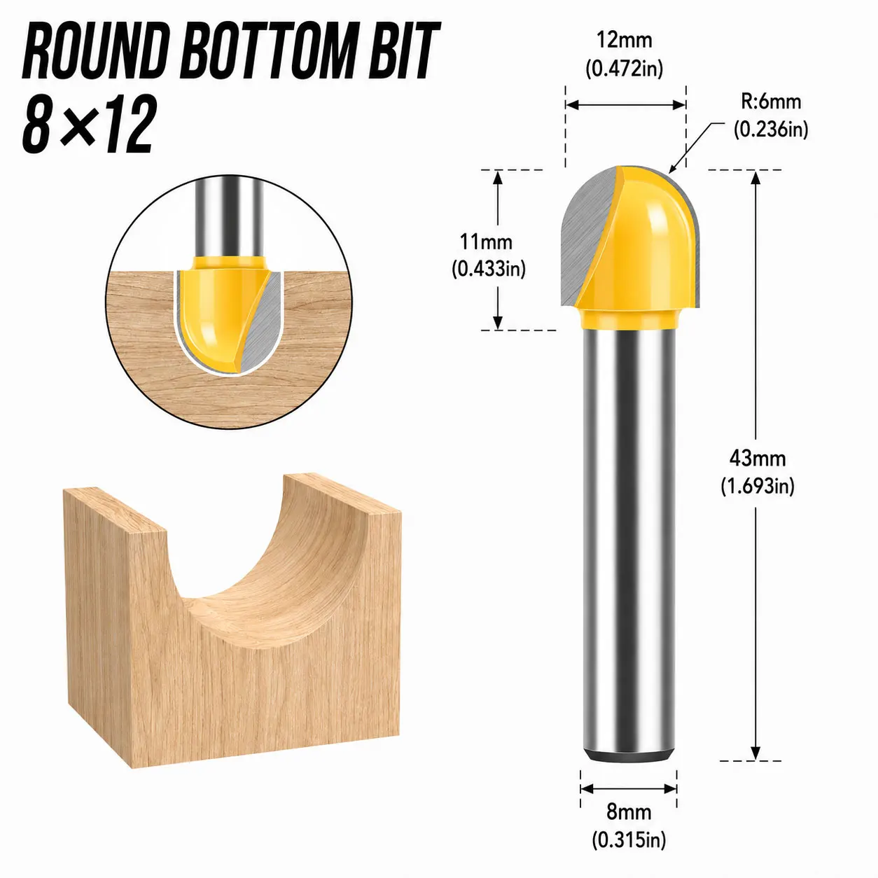 8mm Shank Round Bottom Wood Router Bit