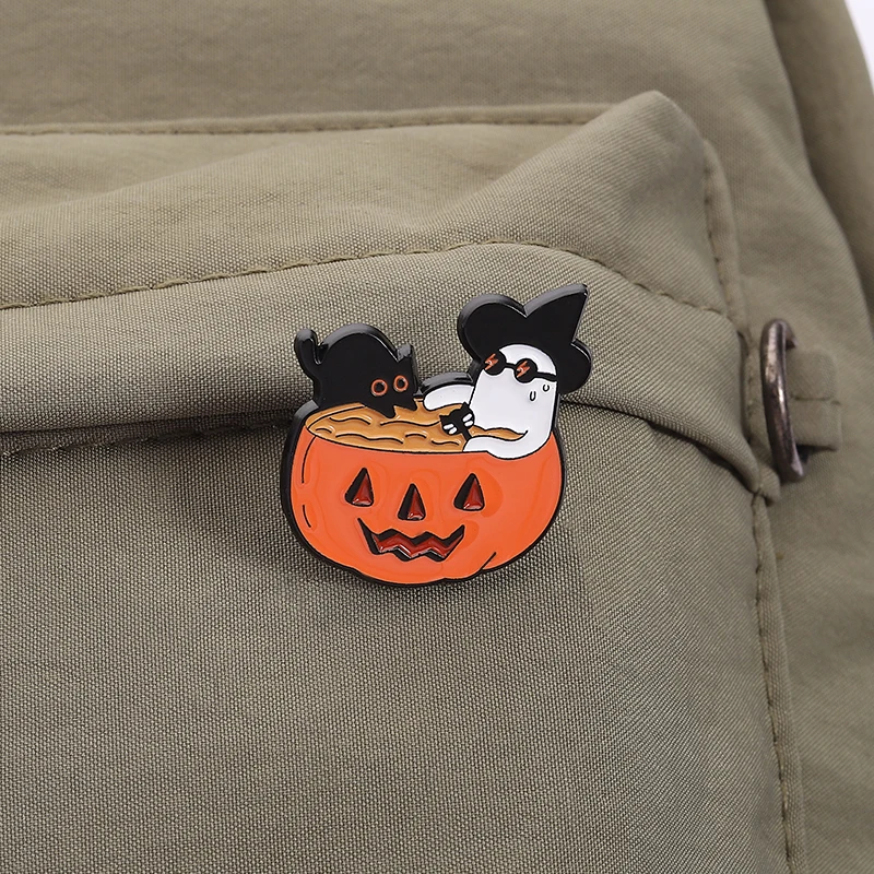 Halloween Kürbis Katze Emaille Pins Niedlicher Geist Mr. Metall Broschen Mode Revers Abzeichen Rucksack Kleidung Schmuck Geschenk für Freunde – Detail 7