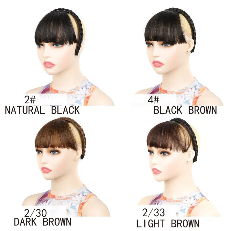Synthetic Headband Air Bangs Wigs With Braids Heat Resistance Clip in Hair Extensions Hairpieces for Women