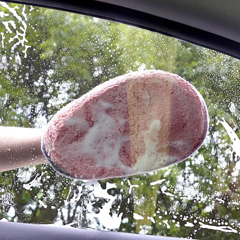 Soft Coral Fleece Car Wash Gloves Winter High Quality Multifunctional Automotive Cleaning Tools Supplies 1Pc Random Color