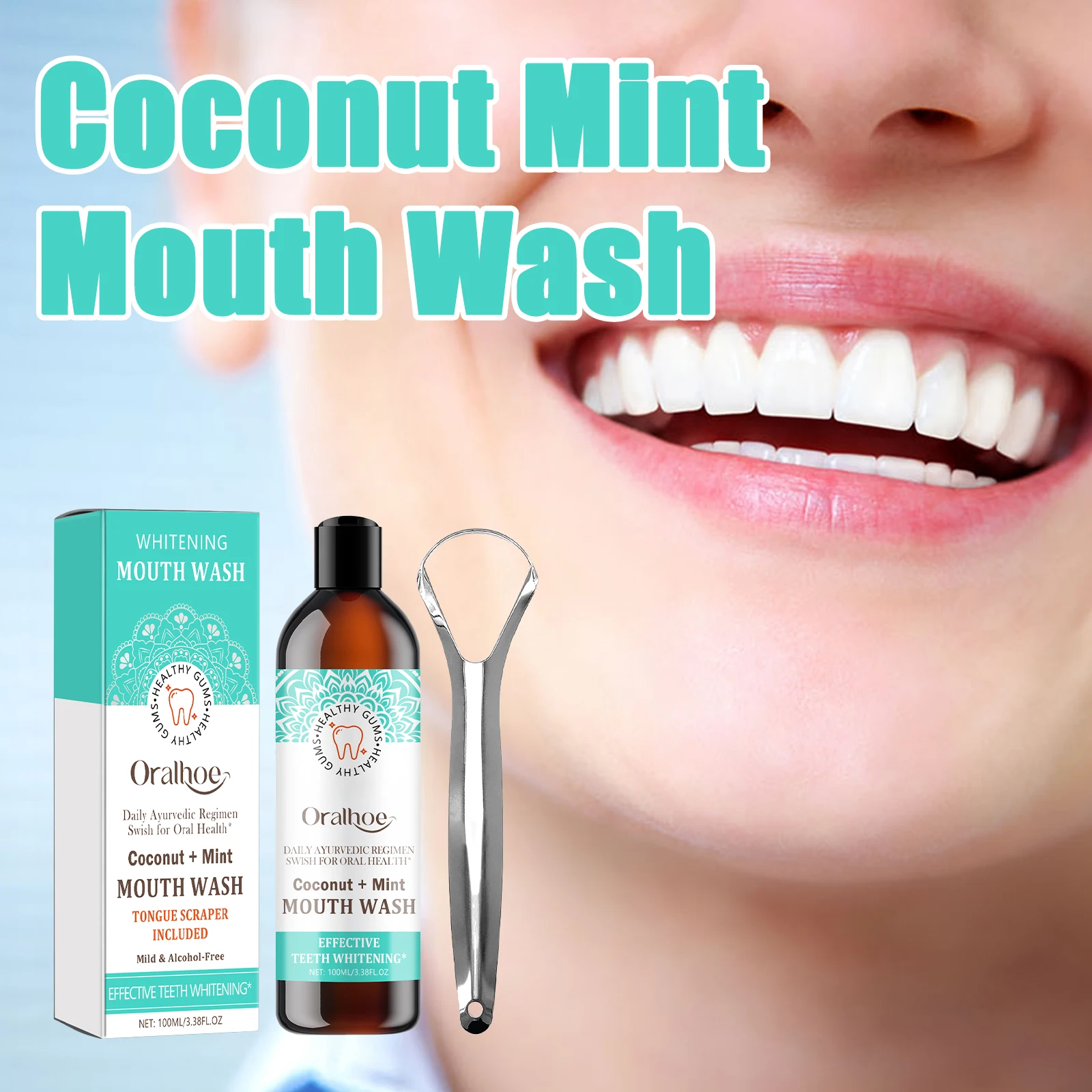 Mint Mouthwash with Tongue Scraper to Clean Mouth Whiten Teeth Remove Dental Calculus Tongue Cleaning and Oral Care Tools