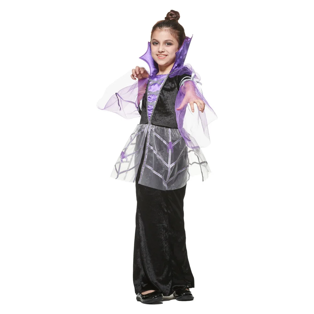 

Purple Girls Halloween Spider Queen Costume Kids Children Vampire Cosplay Carnival Purim Parade Role Play Stage Show Party Dress