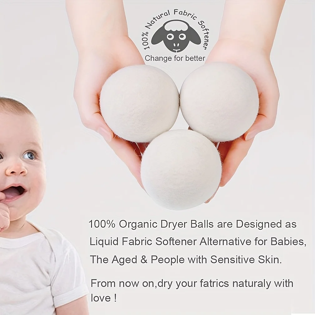 Wool Dryer Balls New Zealand Wool 6-Pack 3" XL Premium Natural Fabric Softener Balls For Dryer Laundry