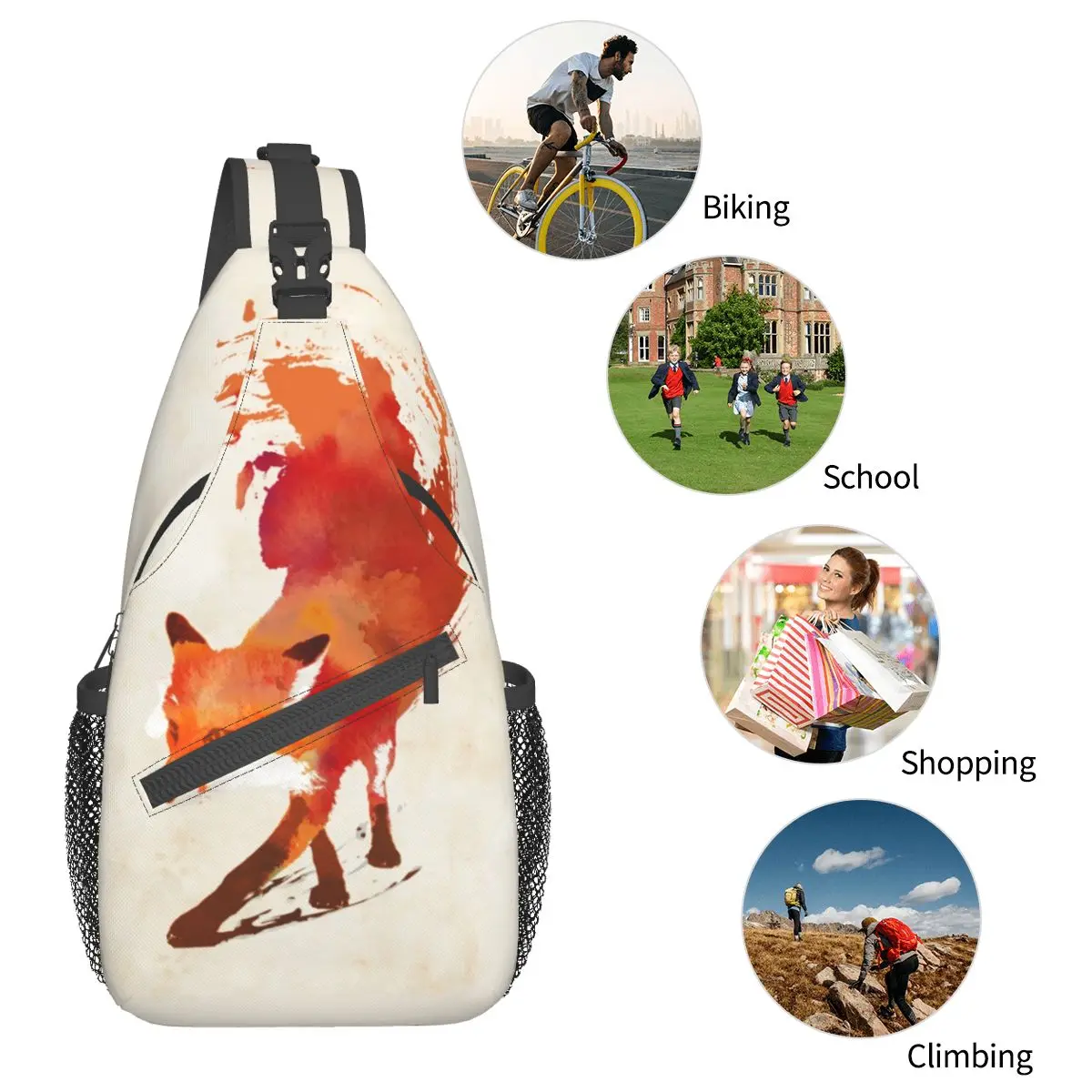 Fox Sling Bag Crossbody Backpack Hiking Travel Daypack Chest Bag