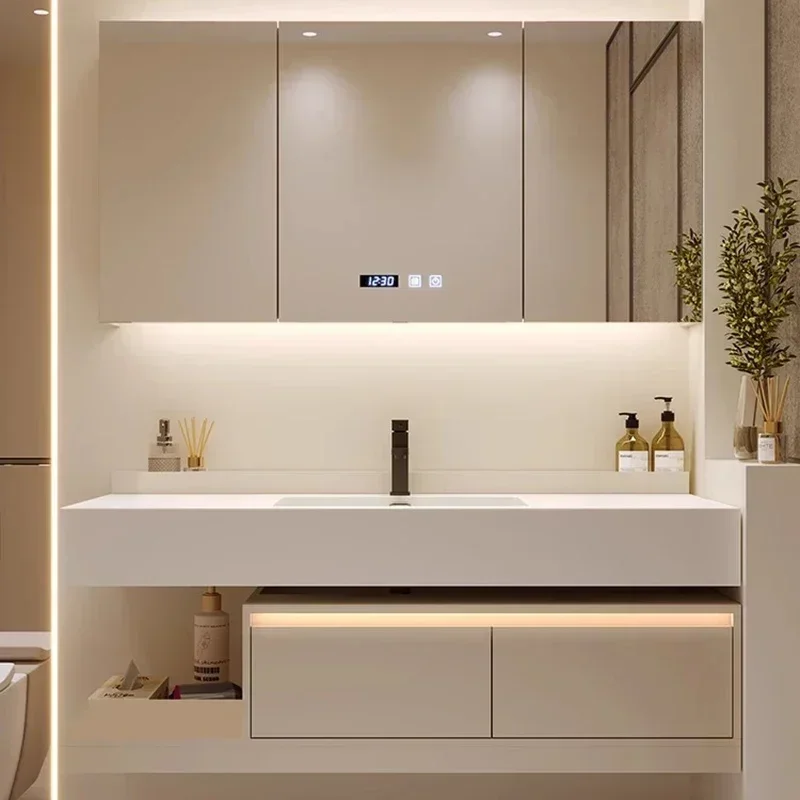 Rock Plate Bathroom Cabinets Multifunction Fog Removal Vanity Smart Mirror Cabinets Furniture Arredo Bagno