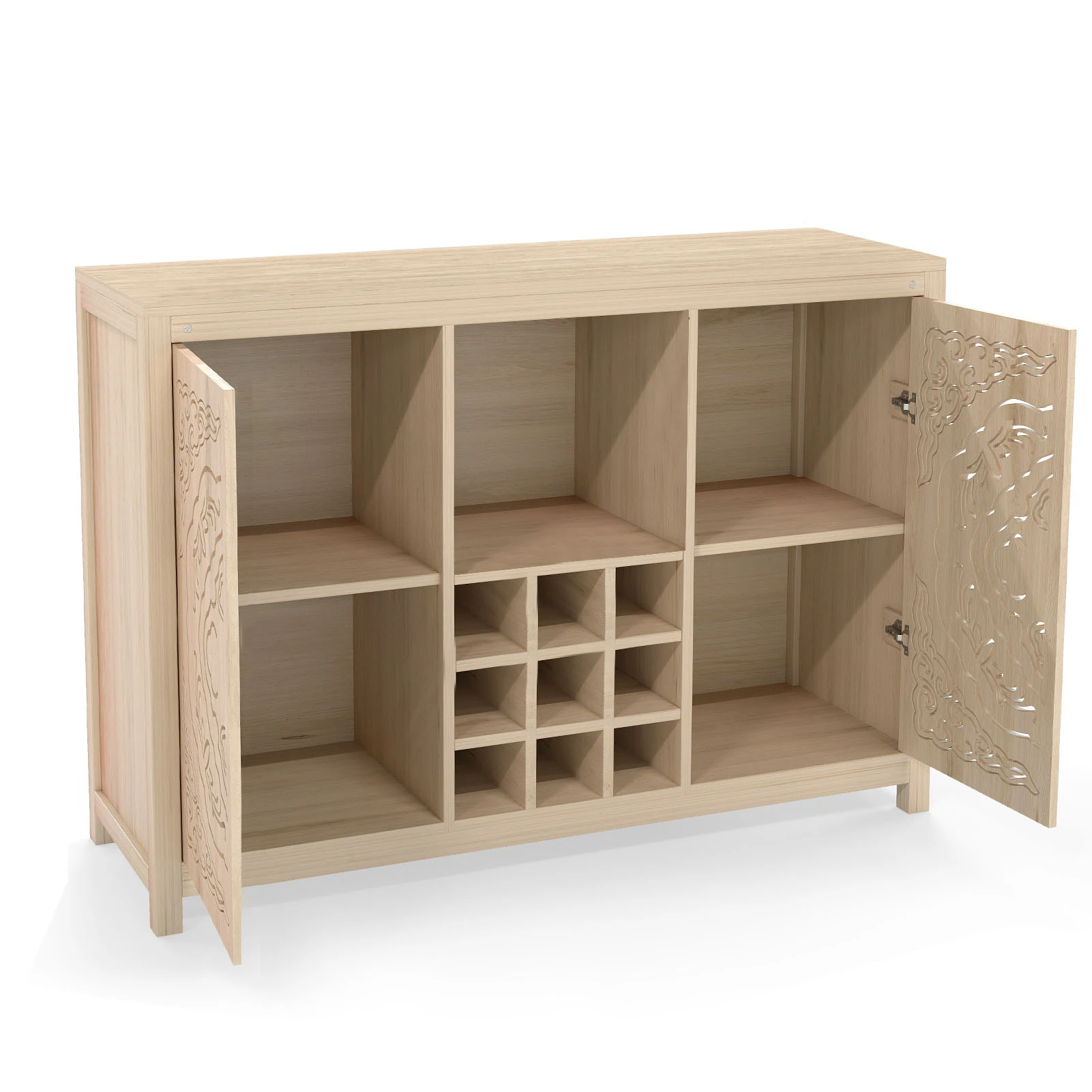 US Wine Bar Cabinet with 2 Doors MDF et Storage Liquor Cabinet with Wine Rack Glass Holder for Living Dining Room Kitchen