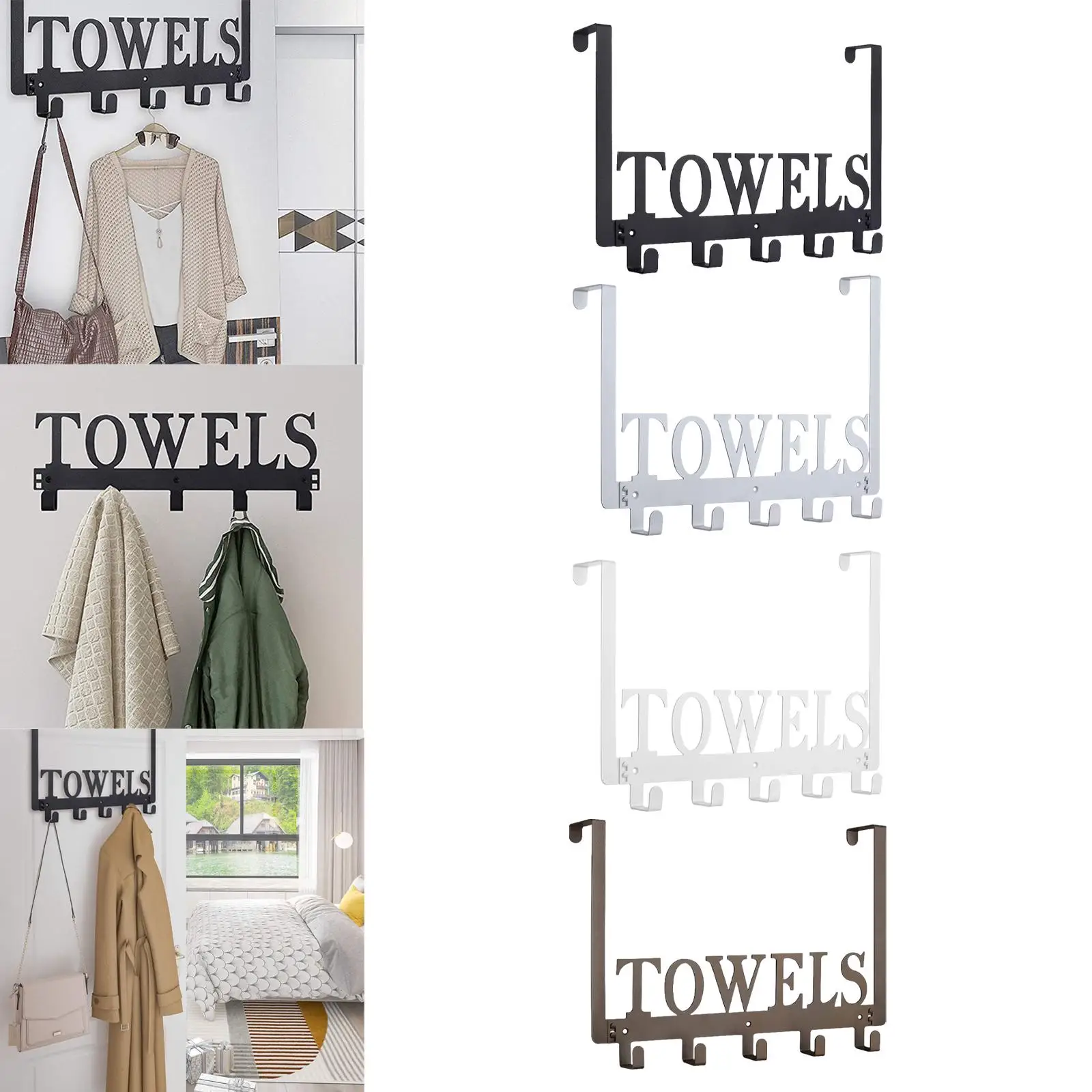 Stainless Towel Rack, Bathroom Organizer Rack, Storage Decor Hang Door Hooks , for Bedroom Cabinet Coat Bathrobe Towel