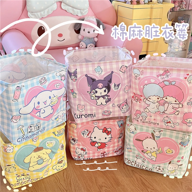 

Kawaii Kuromi My Melody Cinnamoroll хлопковая льняная складная корзина для белья аниме Sanrio Girl Heart Милая Водонепроницаемая корзина для хранения