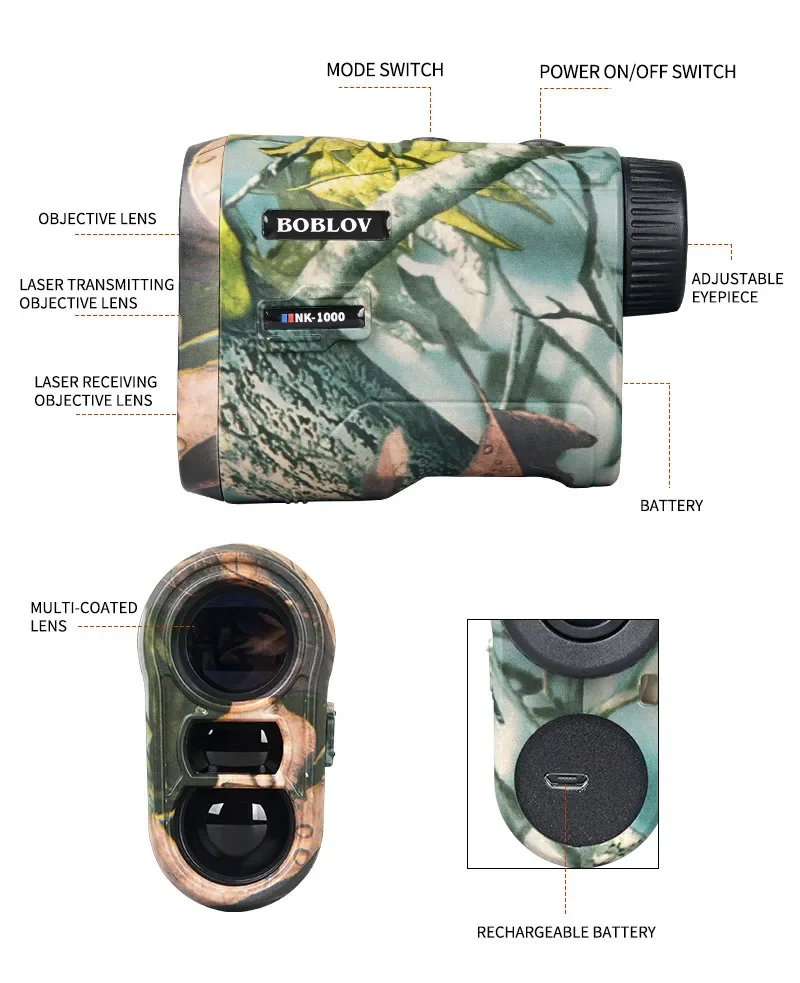 BOBLOV NK-1000 Waterproof Hunting Rangefinder 6.5X Magnification Flag-locking Range Finder Laser Distance Meter for Golf Sport laser rangefinder distance meter hunting scope
