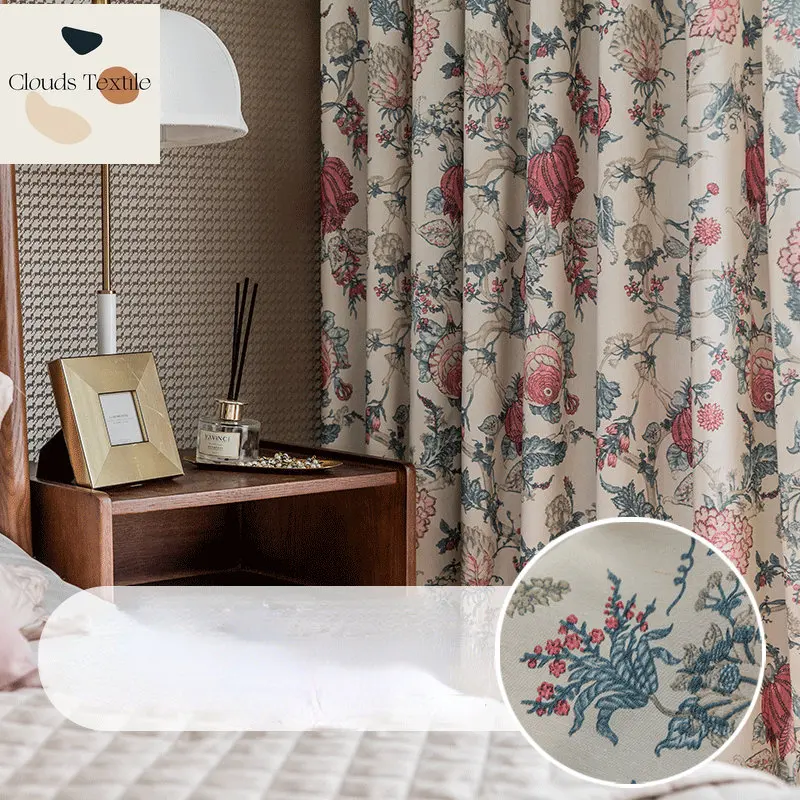 

American Rustic Style Curtains for Living Dining Room Bedroom Fabric Polyester and Cotton Printed Curtains