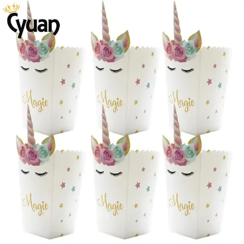 

Unicorn Paper Candy Box Bags With Handles Kraft Paper Gift Bag Popcorn Box Baby Shower Birthday Party Supplies Wedding Decor