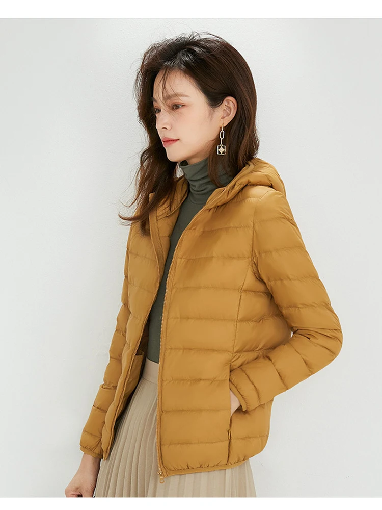 Women's Fashionable New Thin Down Jacket with Long Sleeves, Zipper Engine Hooded, Short Coat, cheap shipping cost included