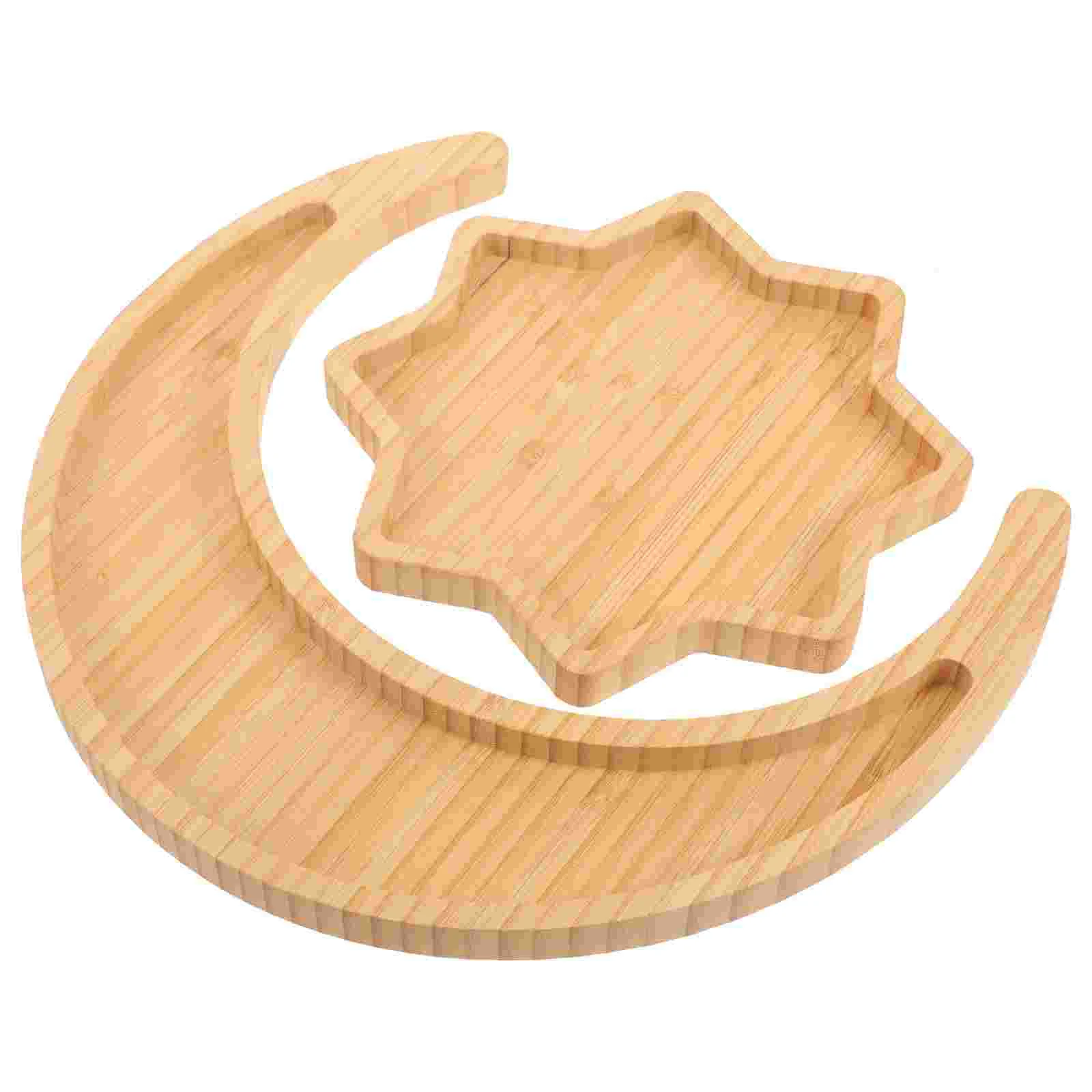 

2pcs Bamboo Snack Plate Desktop Snack Fruit Tray Moon Star Bread Plate Dessert Tray