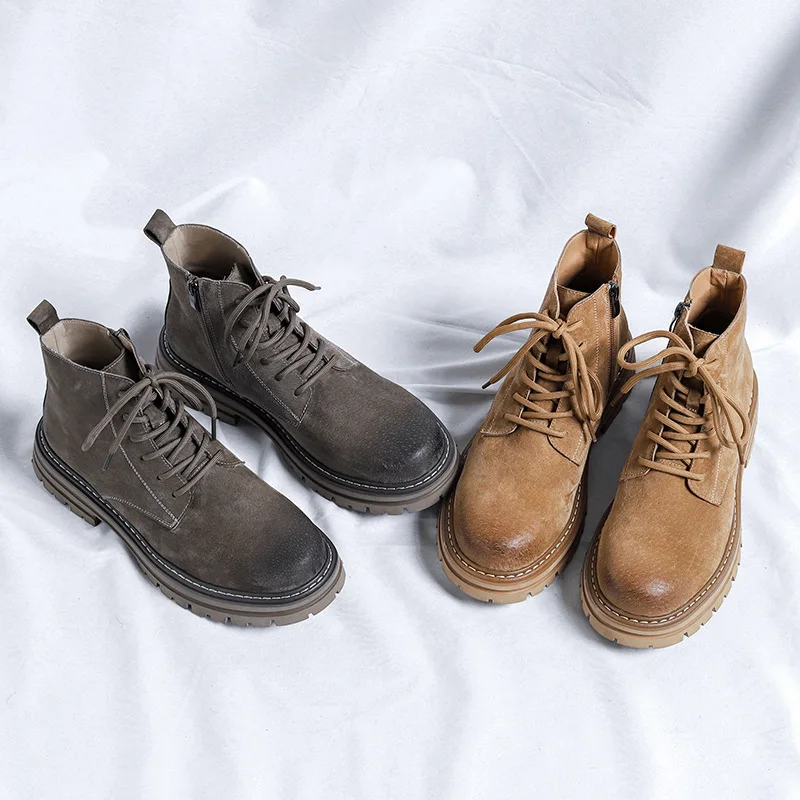 Men Chelsea Boots Genuine Leather Ankle Casual Motorcycle Hiking Work