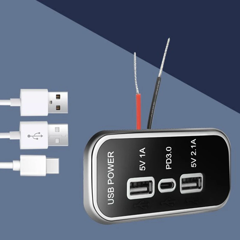 PD 듀얼 USB 차량용 충전기 소켓, USB 충전 스플리터 콘센트 전원 어댑터, 오토바이 ATV 보트 자동차 RV용, 12V, 24V, 2.1A