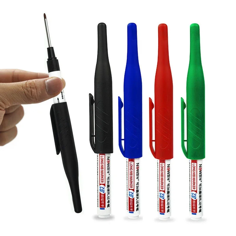 Mechanical Pencil 32mm Long Headed Deep Hole Marking Pen Set with Woodworking Mechanical Pencil Can Be Repeatedly Filled Non Dry Ink Waterproof