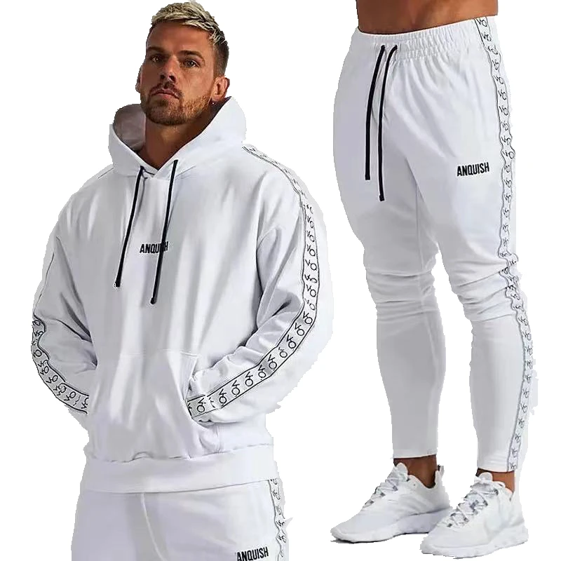 

Men's Tracksuit Gym Sports Suits Hoodies Fitness Cotton Sportswear Pullover Hooded Sweatpants Twopiece Set Training Clothes