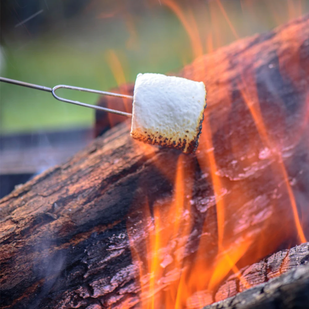 Outdoor BBQ Forks 5x Telescopic U-Shaped Camping Barbecue Roasting Stick Kitchen Picnic Tool Easily Carrying BBQ Tools