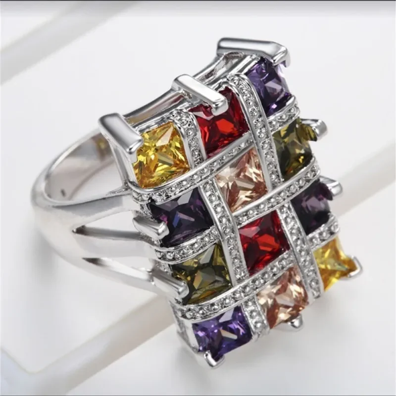 Crystal Rings Wedding Rings Fashion Rings Fashion Ring Finger Rings MFY Square Colour Crystal Big Rings For Women Jewelry Ring Female Geometric Big Rings For Women Wedding Ring