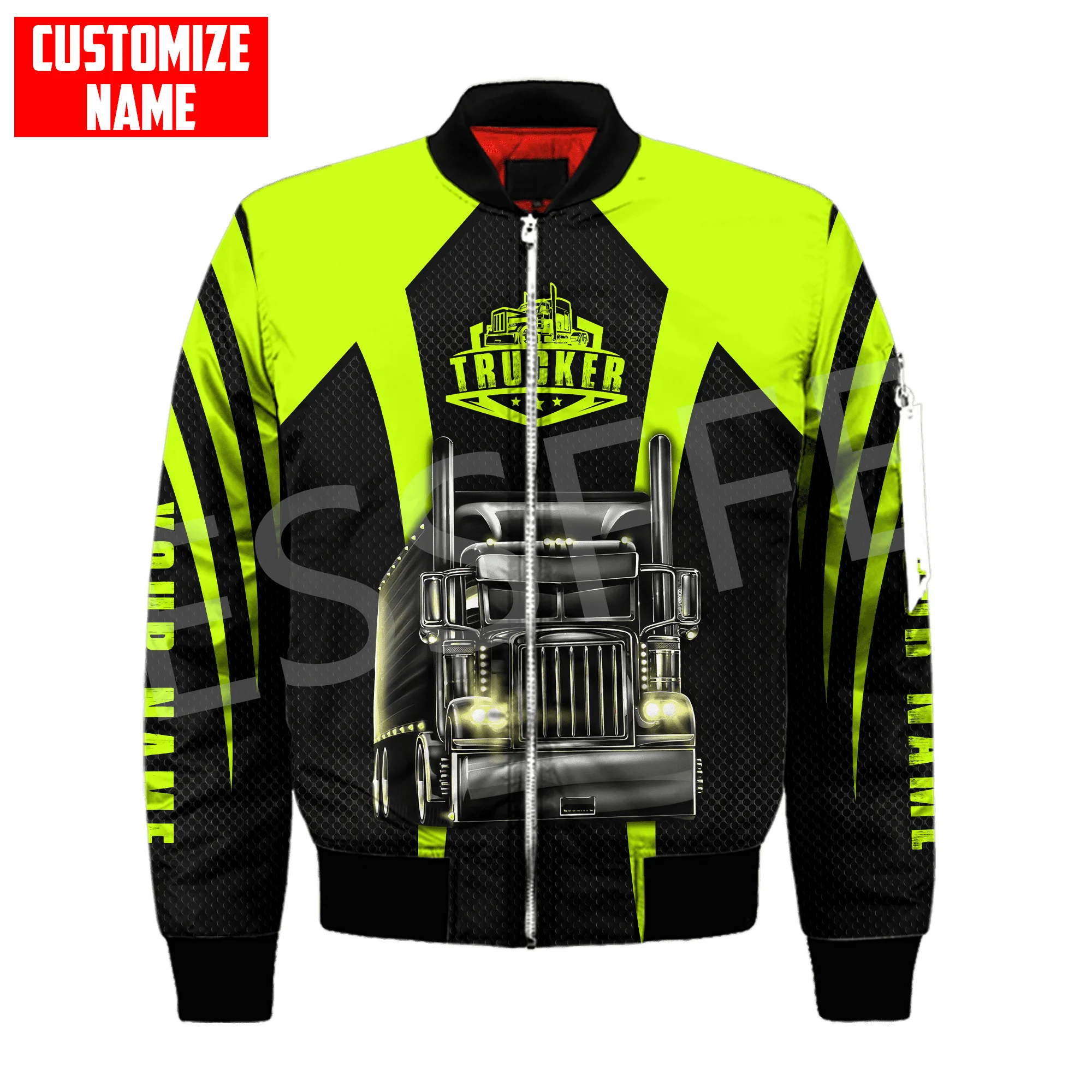 Custom Name Truck Operator Cosplay Trucker Driver Worker Tattoo 3DPrint Bomber Jacket Winter Thick Oversize Coat Windbreaker X3