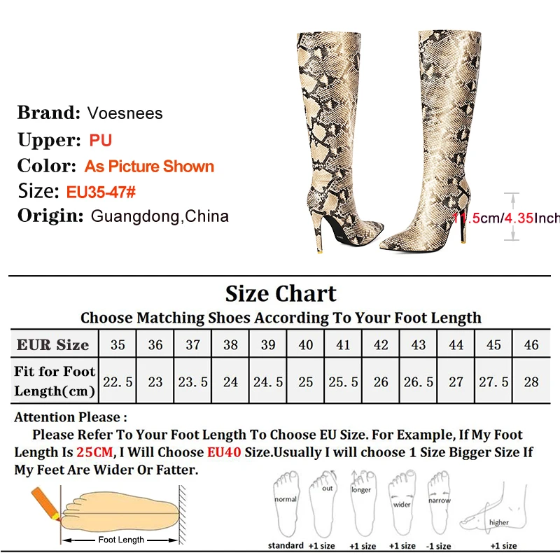 Knee-high Boots 11.5CM Women Super High Heel ashion Snakeskin Pattern Stripper Heels Winter Stiletto Pointed Boots For Female