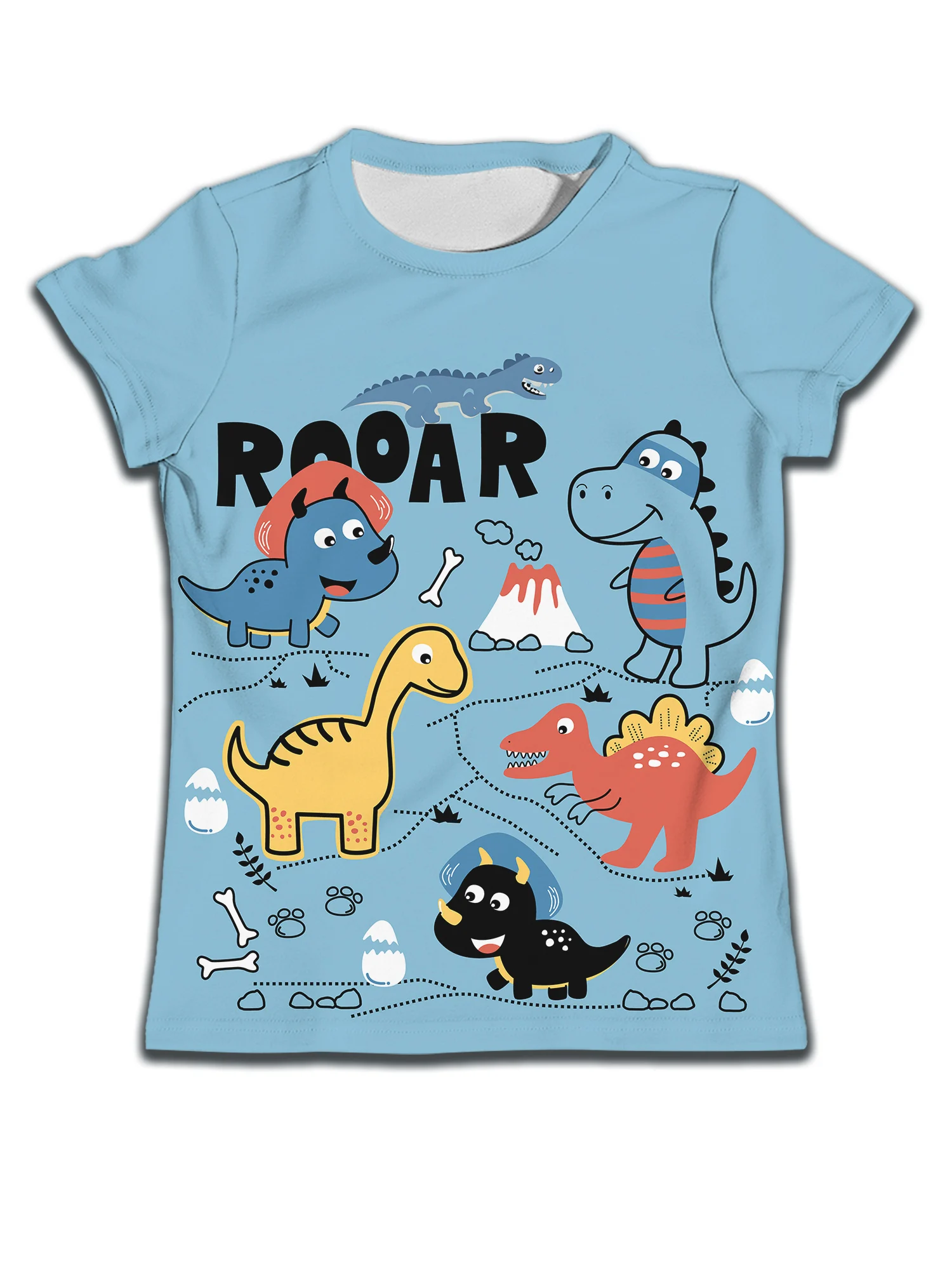 

Футболка для мальчиков и девочек 3-14 лет, одежда с рисунком динозавра, рая футболка, детский топ, голубой мультяшный рисунок с коротким рукавом для девочек