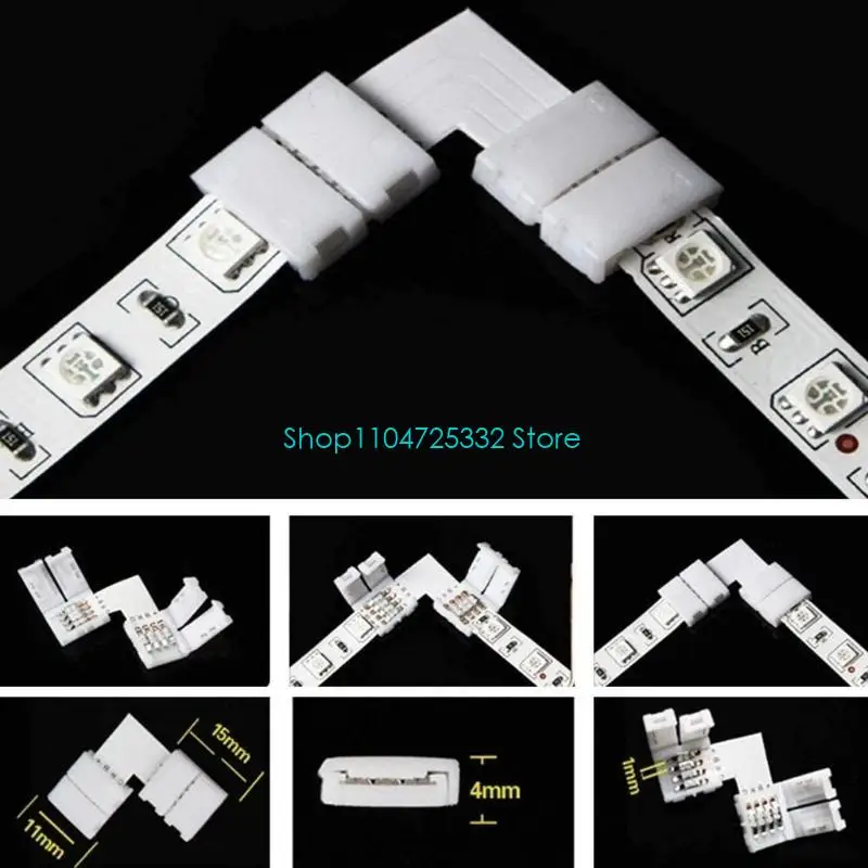 10mm LED 조명 스트립 테이프 코너 커넥터용 P5EA 90도 솔더 프리 10개 RGB-