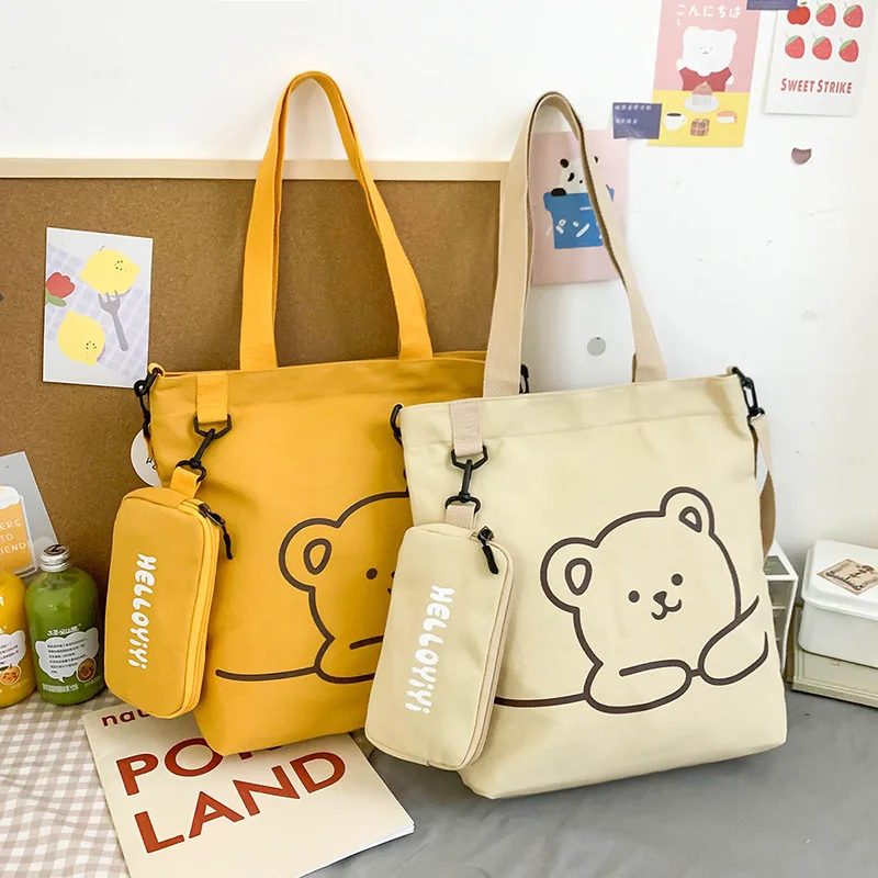 

Women's canvas bag new children's hand-held cram bag student bag cram bag single shoulder canvas bag printed diagonal bag