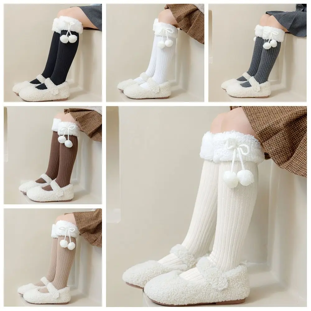 Harajuku Long Tube Sock Lamb Wool Stocking Autumn&Winter Korean Style Hosiery Cotton Cloth Accessories Bow Socks Girls