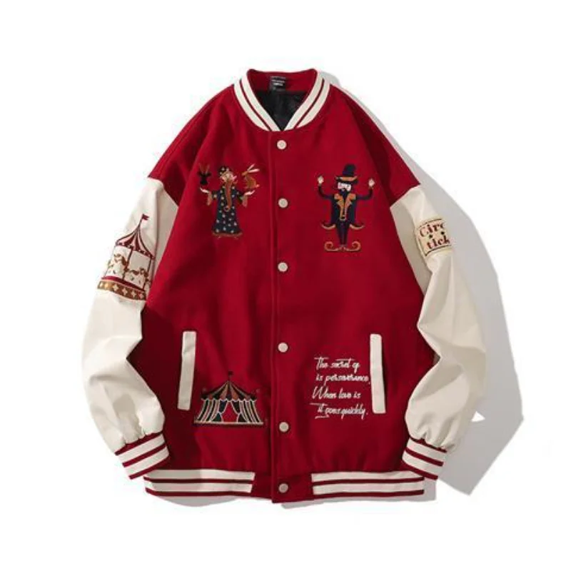 

Y2k Clothes Women 2023 American New Red Embroidered Woolen Baseball Uniform For Men And Women Street Casual Loose Coat Couple
