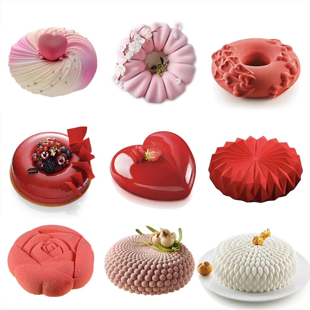 

3D Round Silicone Cake Mold for Baking Mousse Dessert Pastry Pan Diamend Rose Love Shape Sweets Bakeware Moulds Tools Tray