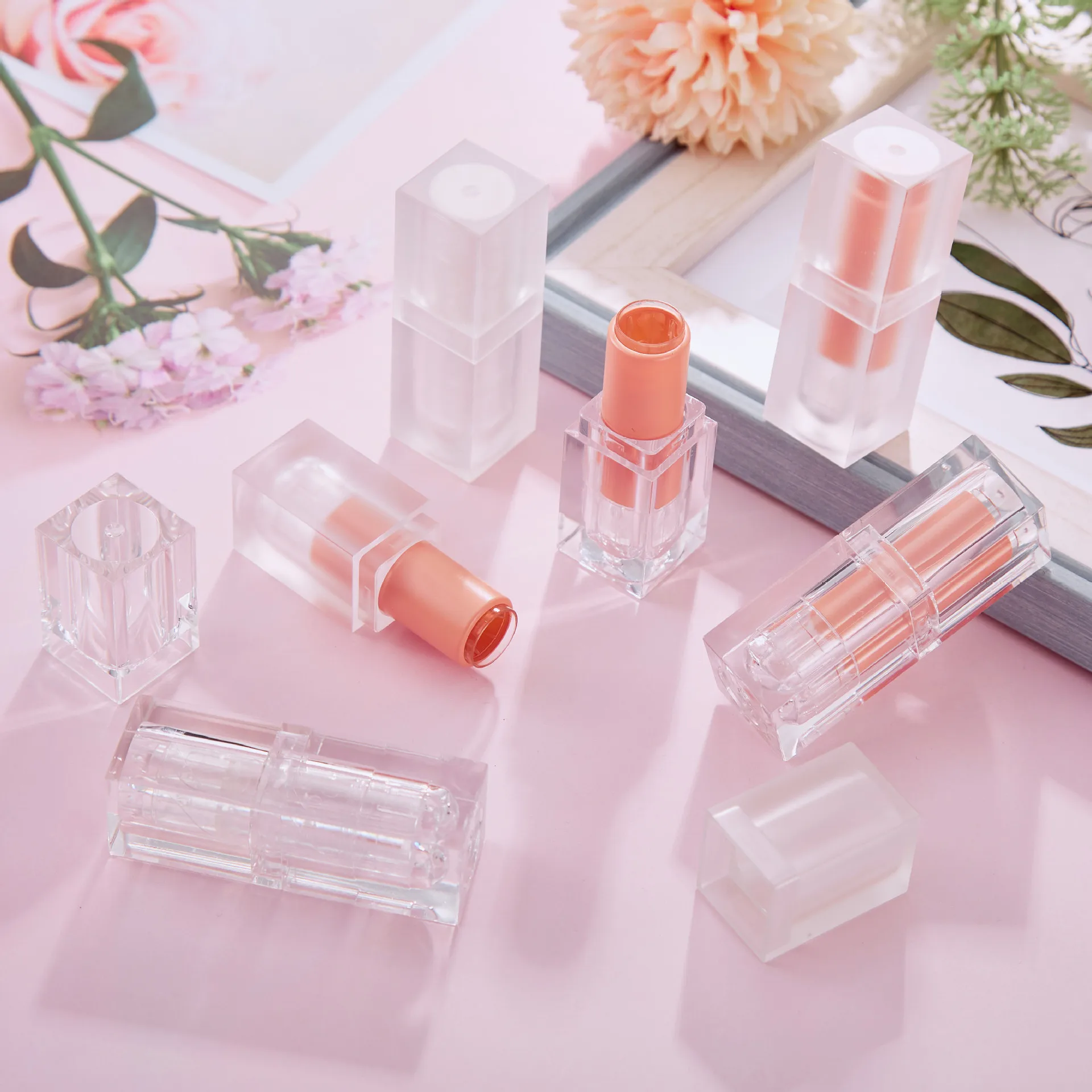 3 Pcs DIY Lipstick Tube Empty Tube Orange Transparent Frosted Square Lipstick Case Self-made Empty Tube Shell