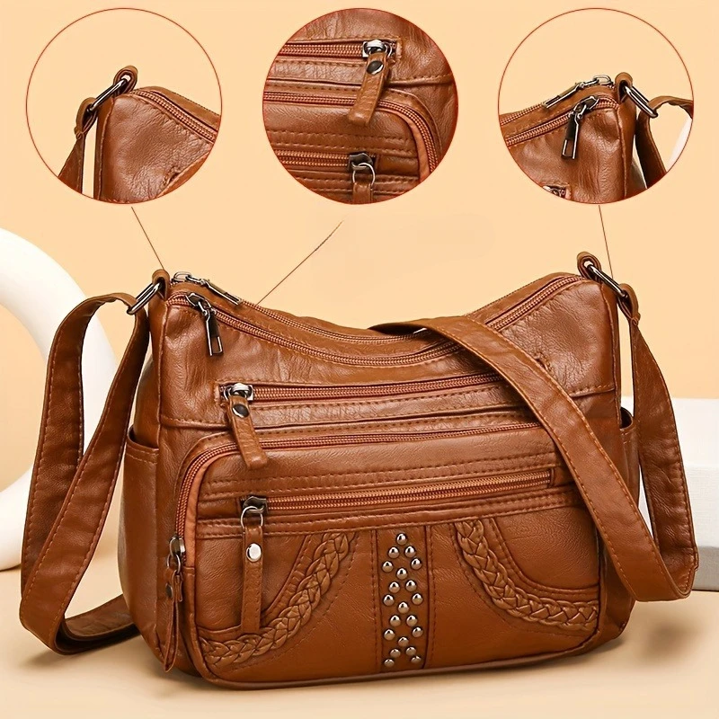 ตัวเลือกสินค้า 1pcs PU หนังนุ่ม Multi-Pocket กระเป๋า Crossbody ความจุขนาดใหญ่ Minimalist Casual ไหล่กระเป๋าสะพายแฟชั่น