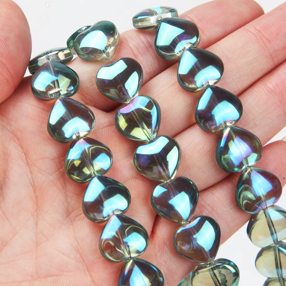 30PCS 하트 유리 구슬 사랑 유리 매력 목걸이 펜 던 ??트 결과 Diy 쥬얼리 만들기 용품 액세서리 13*14mm
