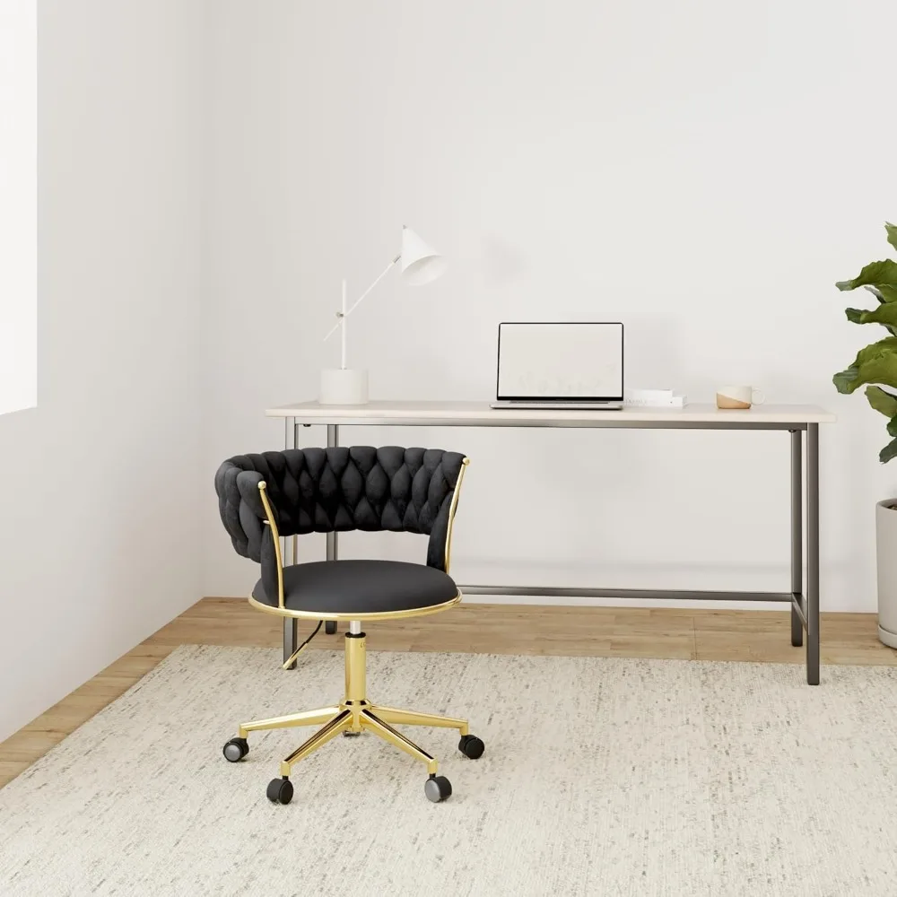 luxurious handwoven velvet desk chair: 360° swivel, height-adjustable task chair, ideal for makeup and living rooms