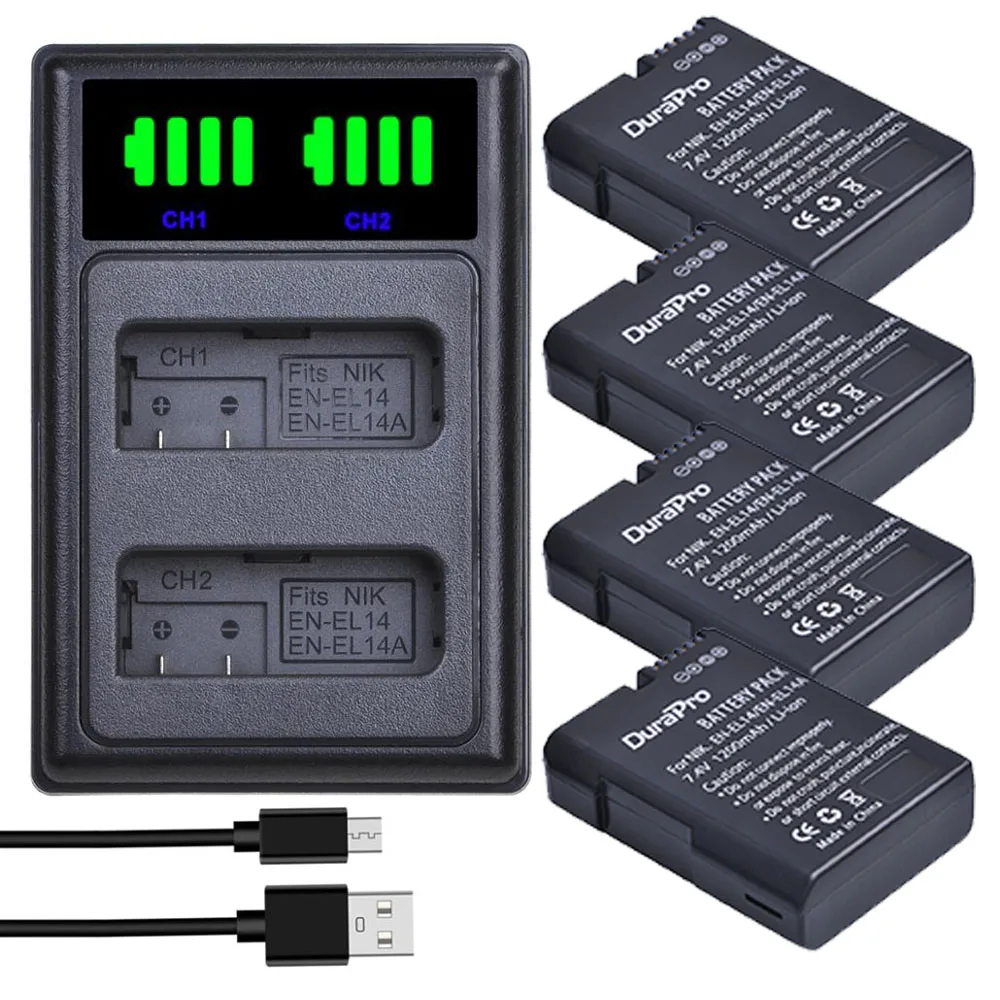 1200Mah En-El14 En-El14A Bateria Enel14 En El14 El14A Batteria + Caricabatterie Per Nikon D3100 D3200 D3300 D5100 D5200 D5300 P7000