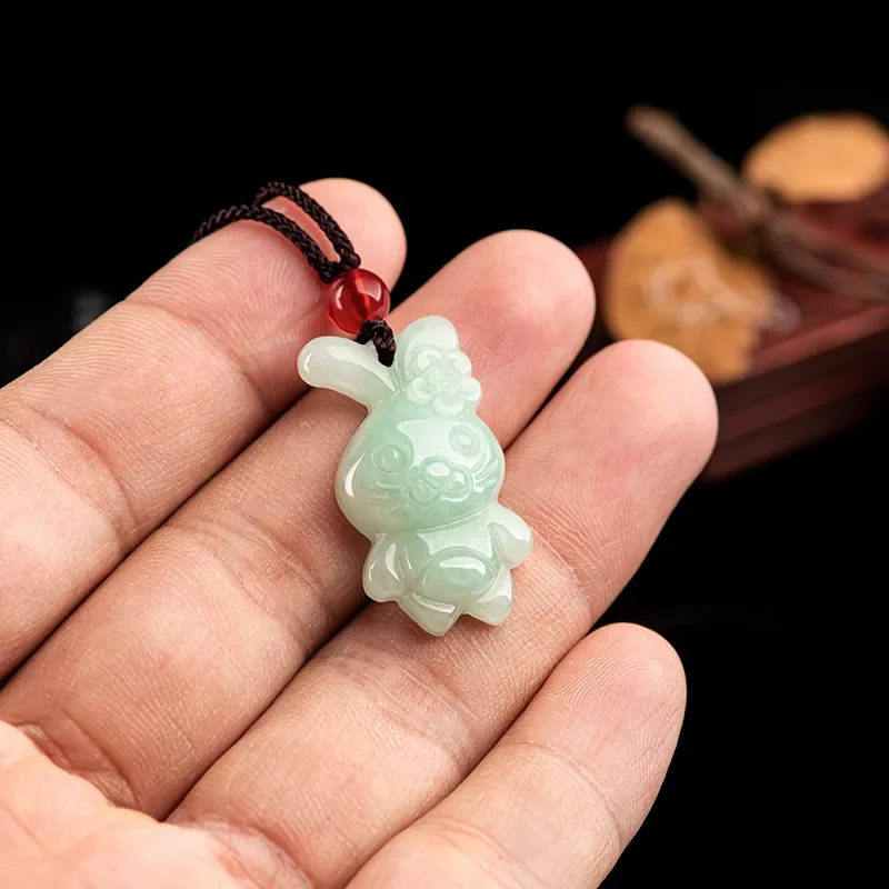 

Burmese Jade Rabbit Pendant Necklace Real Green Jadeite Gift Designer Emerald Talismans Carved Necklaces Natural Gemstone