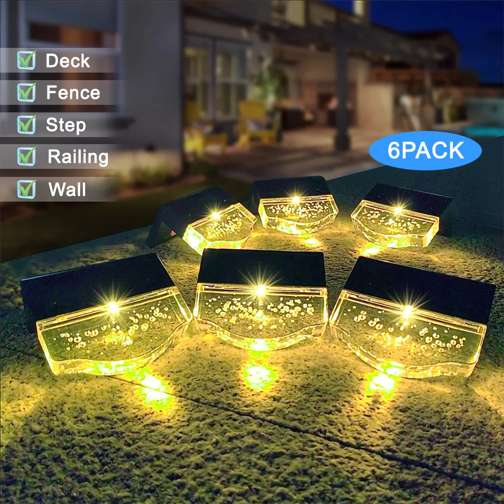 

Solar Deck Lights 6 Pack Outdoor Step Lights Waterproof Led Solar Lights for Railing Stairs Step Fence Yard Patio and Pathway