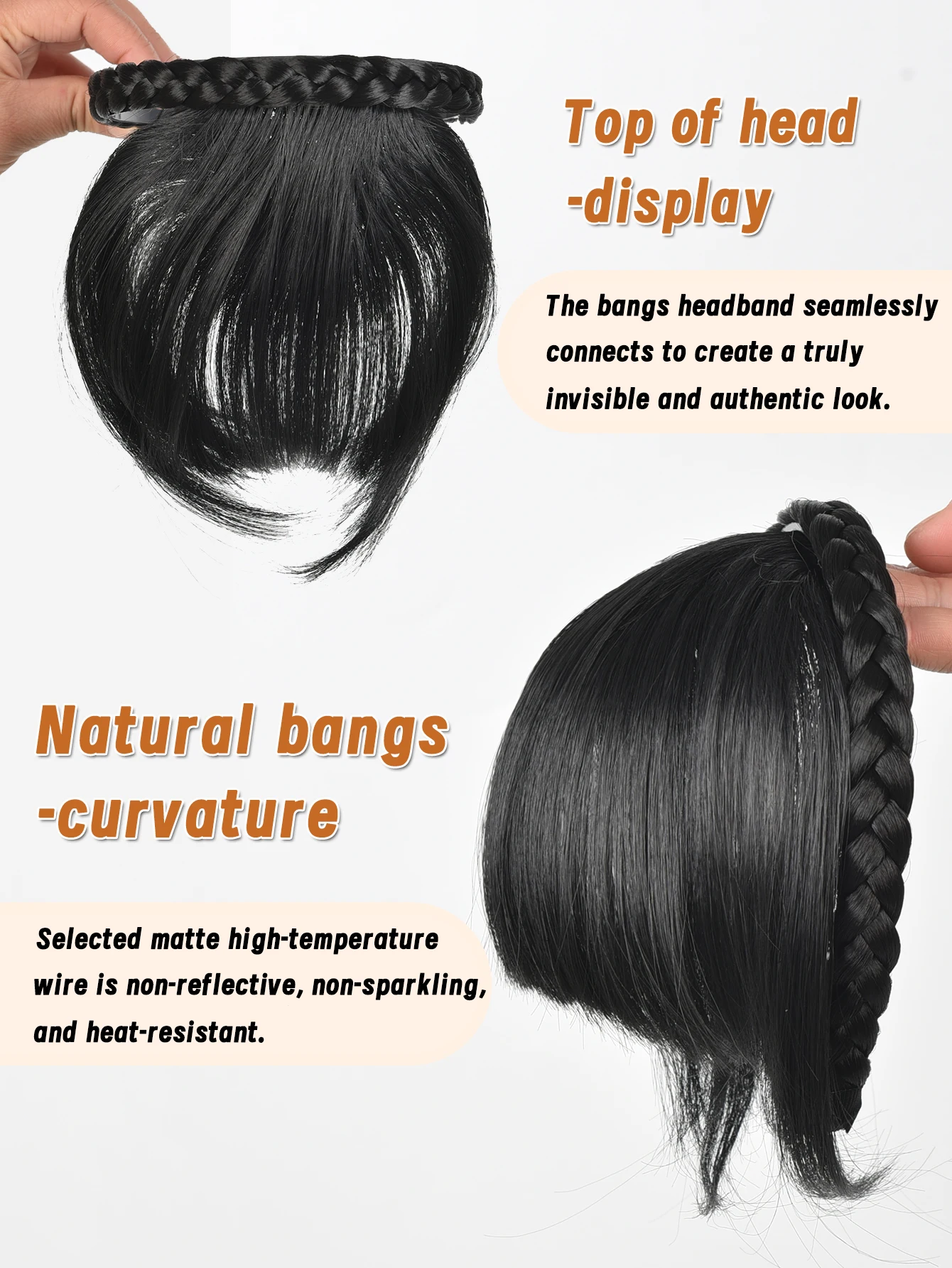 Synthetic Hair Headband with Bangs for Women Daily Wear