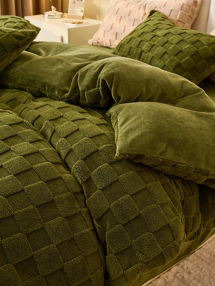 סט מצעים לבית 4 חלקים פלנל חורף כיסוי ראש דו צדדי מצעים ציפה מצעים פלנל שלושה חלקים