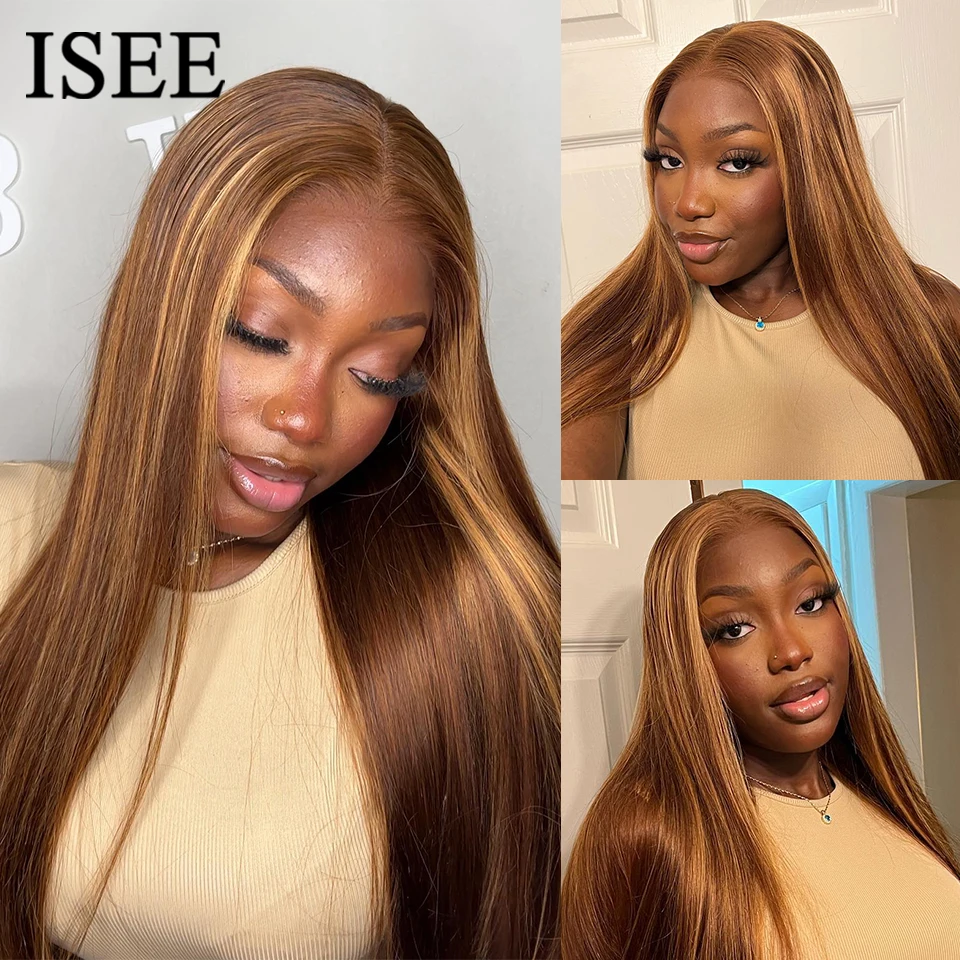 Wear And Go Glueless Human Hair ISEE Brazilian Straight Highlight Wig 6x4 HD Lace Glueless Preplucked Human Wigs Ready To Go images - 6