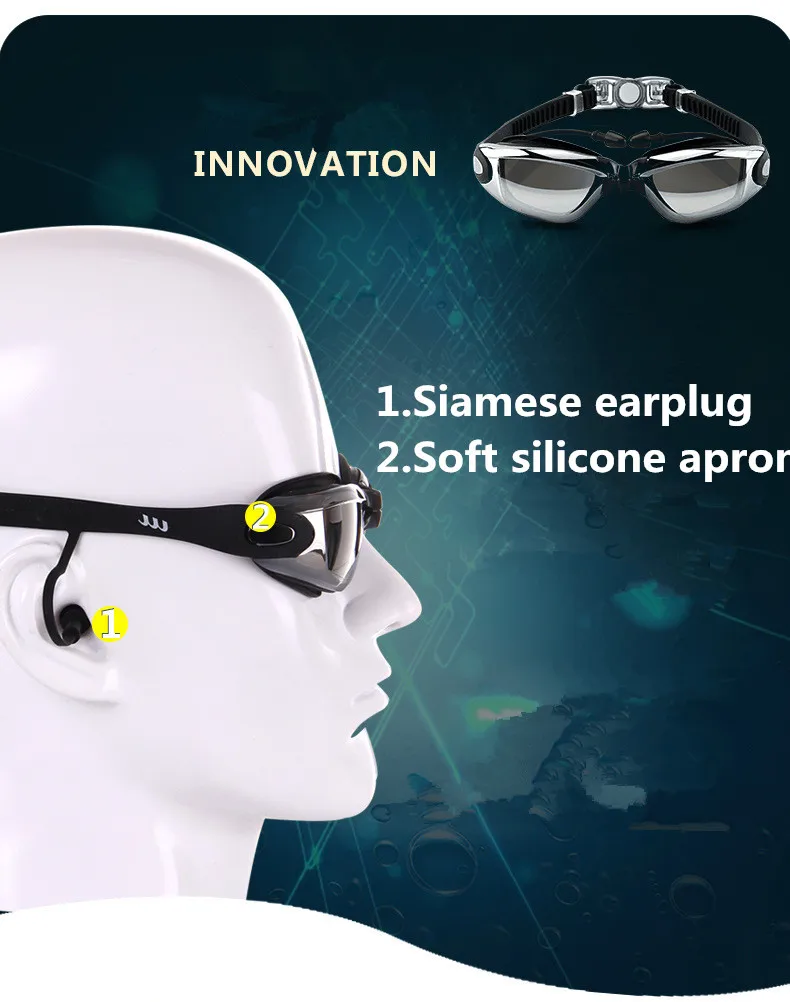 Anti Fog Professional Swimming Goggles Swimming Glasses Myopia with Earplugs Nose Clip Electroplate Waterproof Silicone Swim swimming goggles