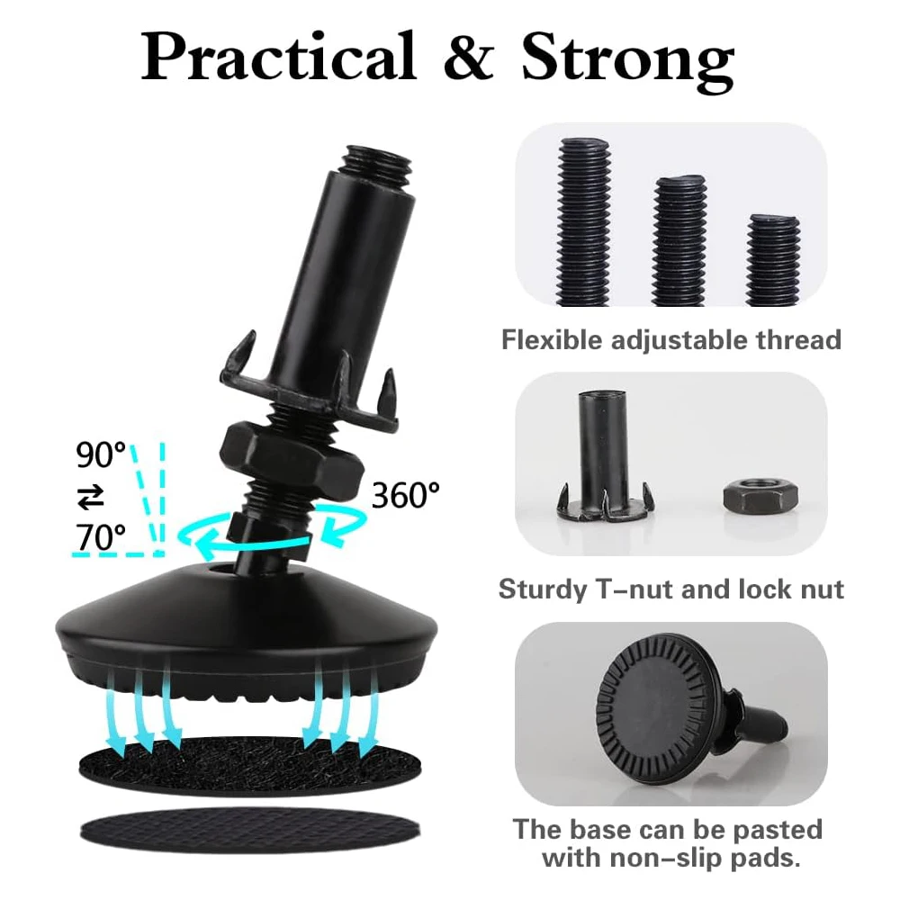 헤비 듀티 조정 가능한 레벨링 피트, 캐비닛 레스토랑 테이블 의자 레벨러 용 4Pcs 블랙 조절기 가구 레벨러 발