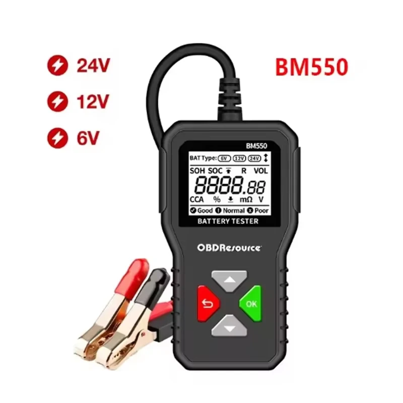 OBDResource BM550 Tester akumulatora samochodowego 100-2000 CCA 6V 12V 24V Analizator akumulatora samochodowego Narzędzie diagnostyczne do automatycznego wykrywania akumulatora
